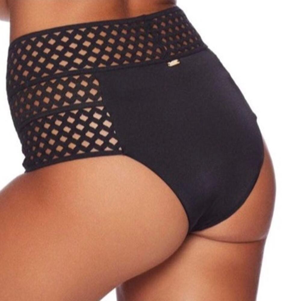 NWT Beach Bunny Hayden High Waist Cheeky Bottom Black Lattice Waist $110 Small